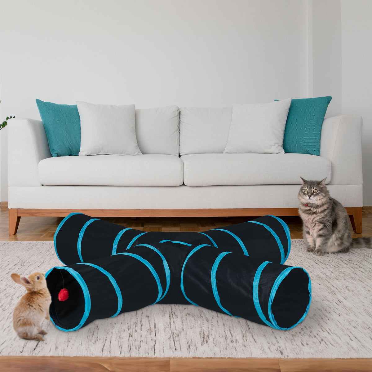Collapsible cat tunnel with 4 aisles