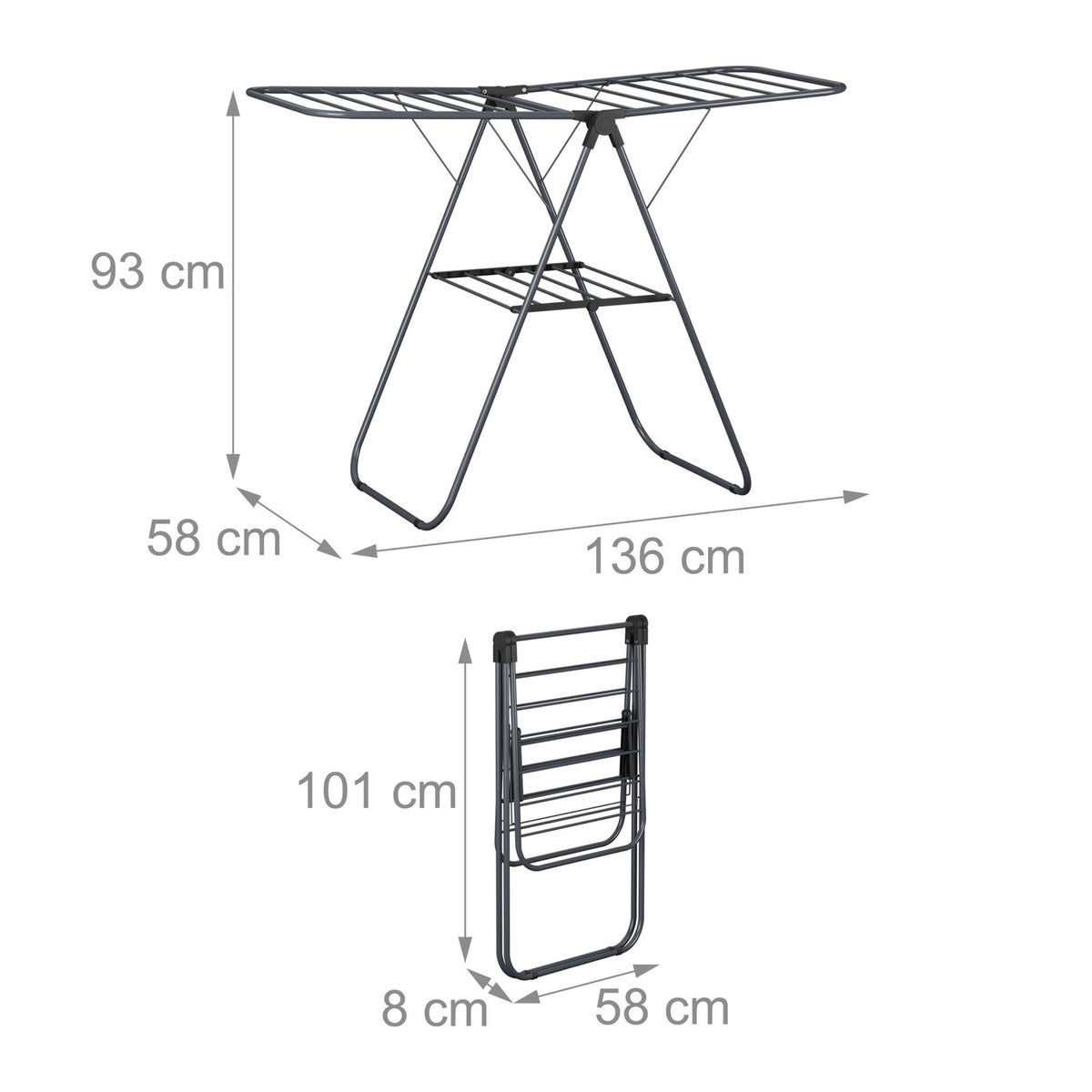 Collapsible clothes horse with wings