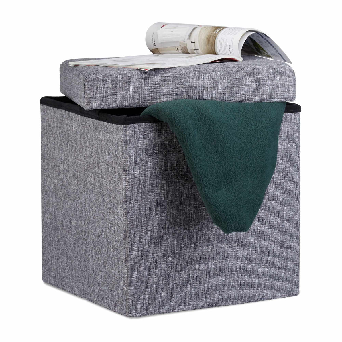 Collapsible stool with linen fabric storage