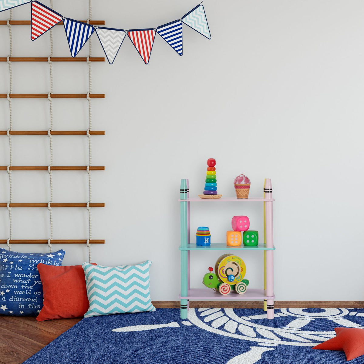 Colorful children's shelf with 3 shelves
