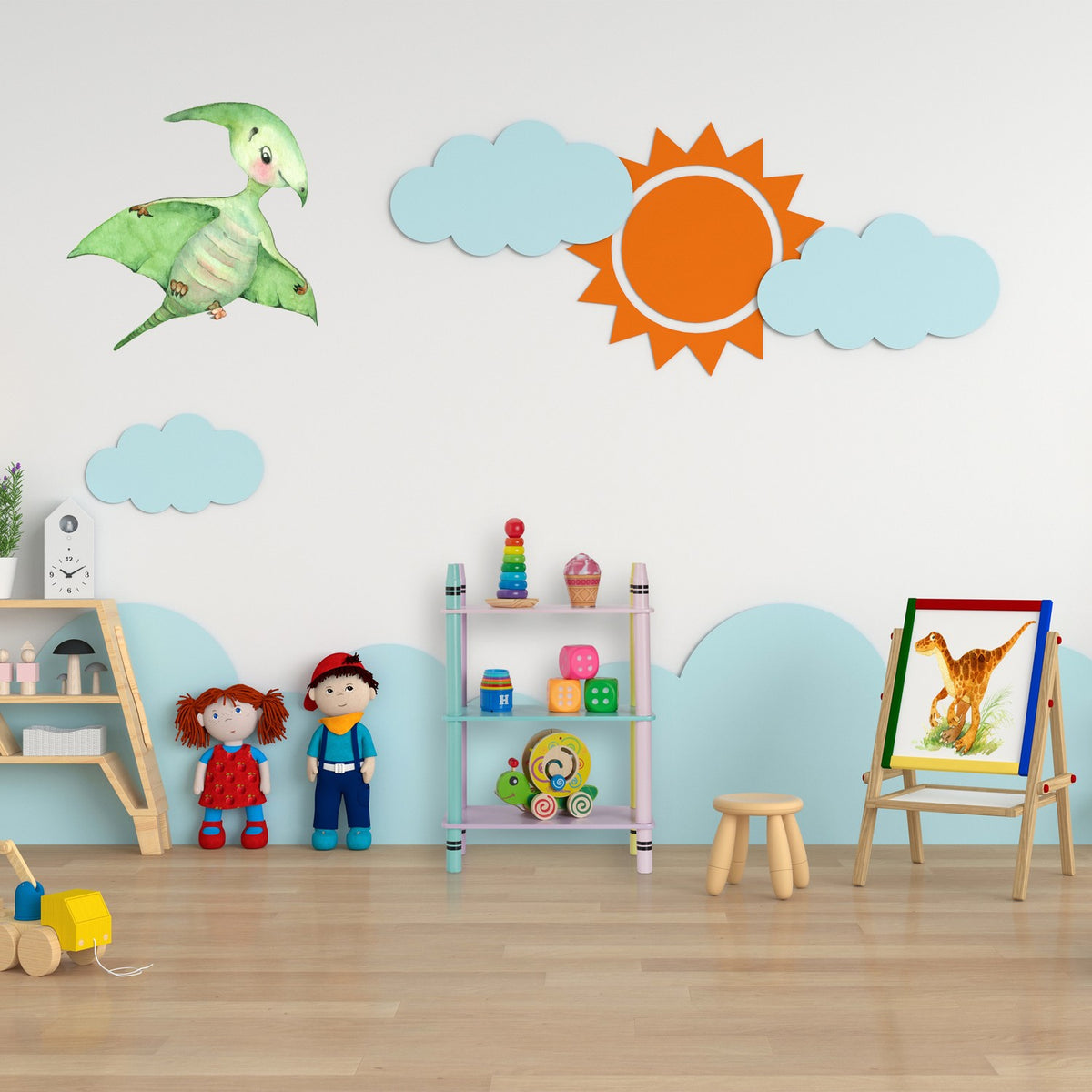 Colorful children's shelf with 3 shelves