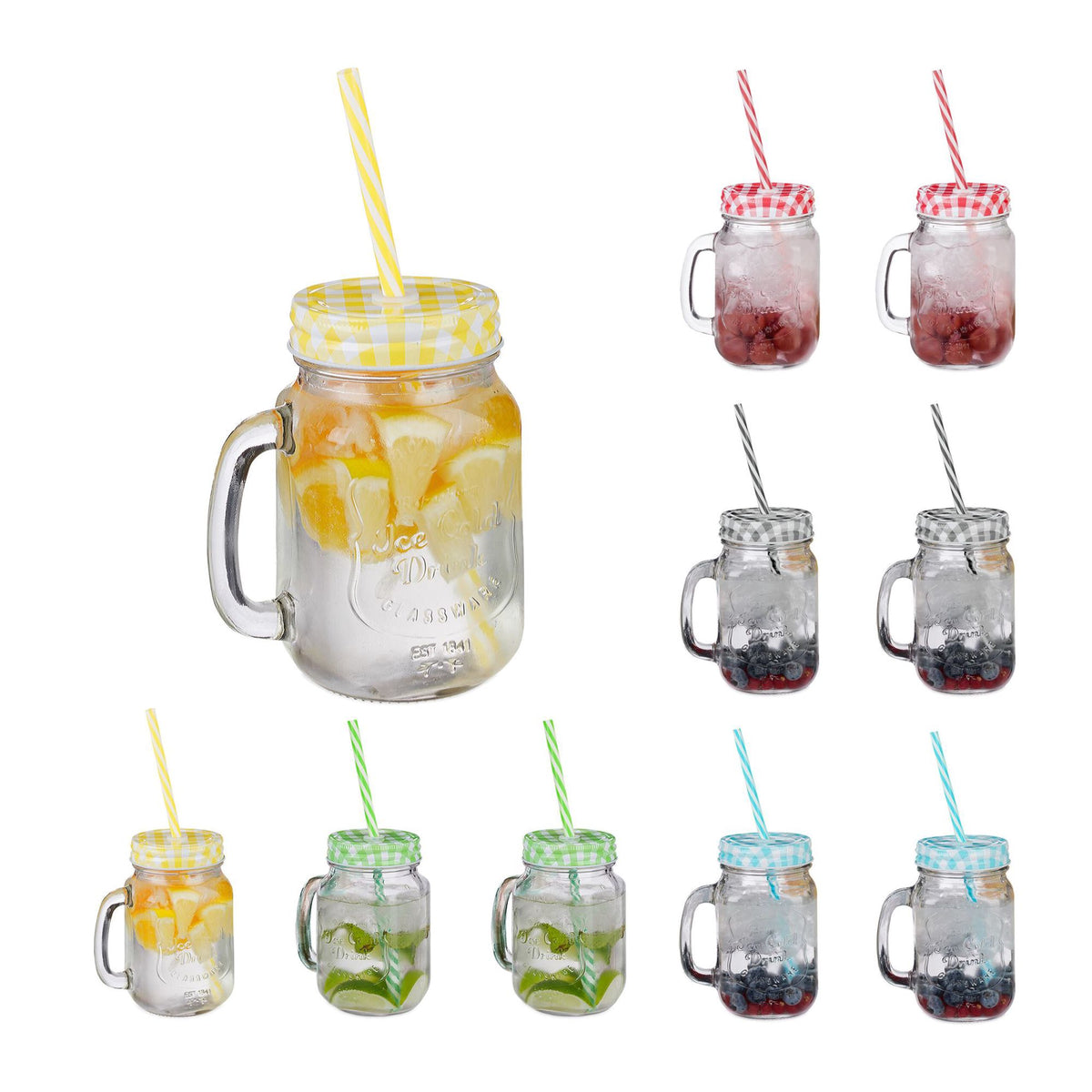 Colorful drinking glasses with lid set of 10