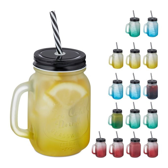 Colorful drinking glasses with lid set of 16