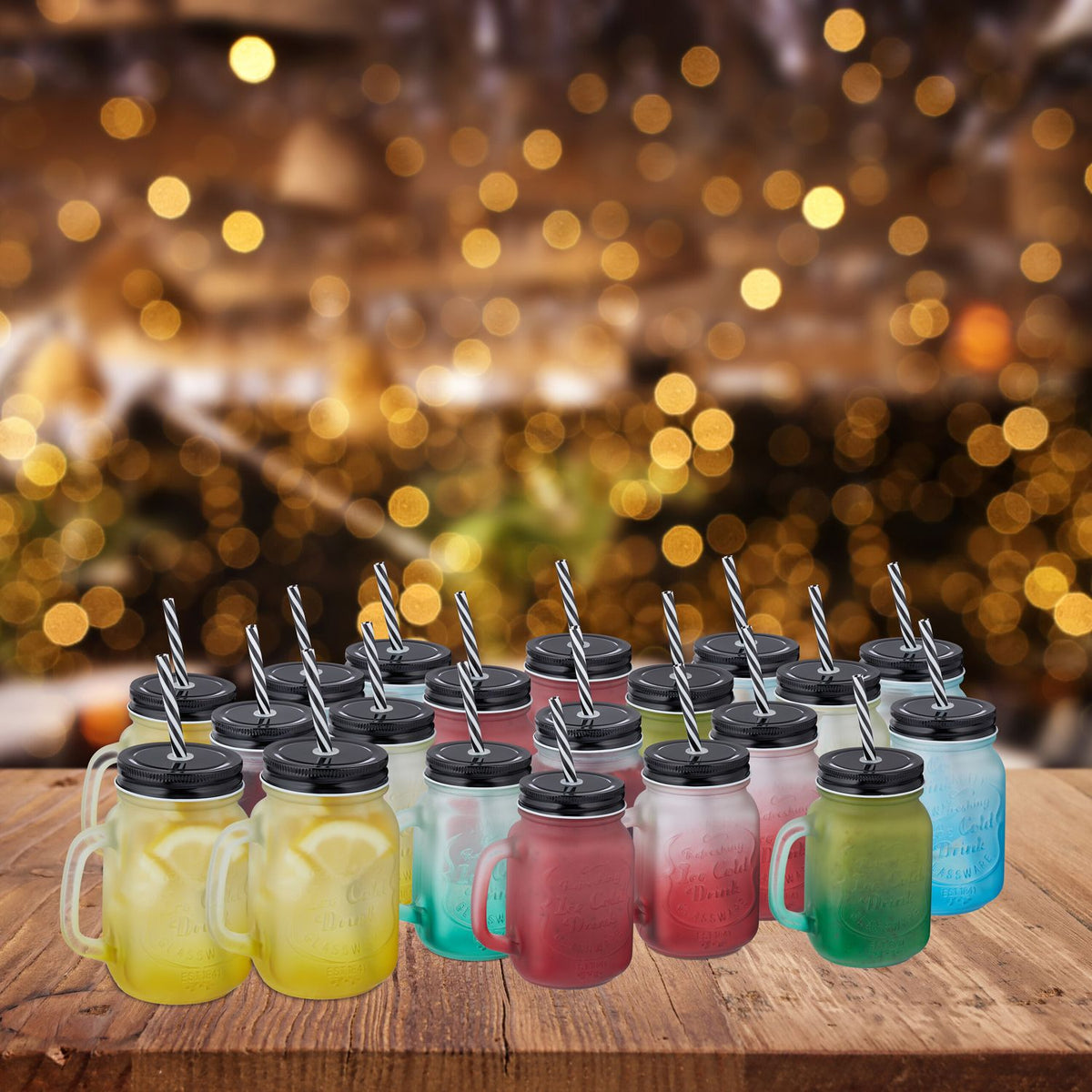 Colorful drinking glasses with lids set of 20