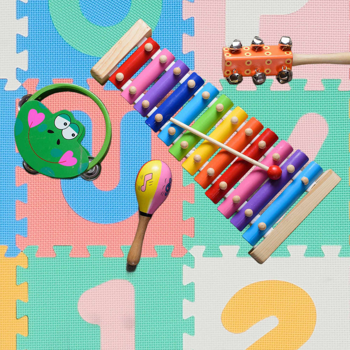 Colorful puzzle mat with ABC and numbers