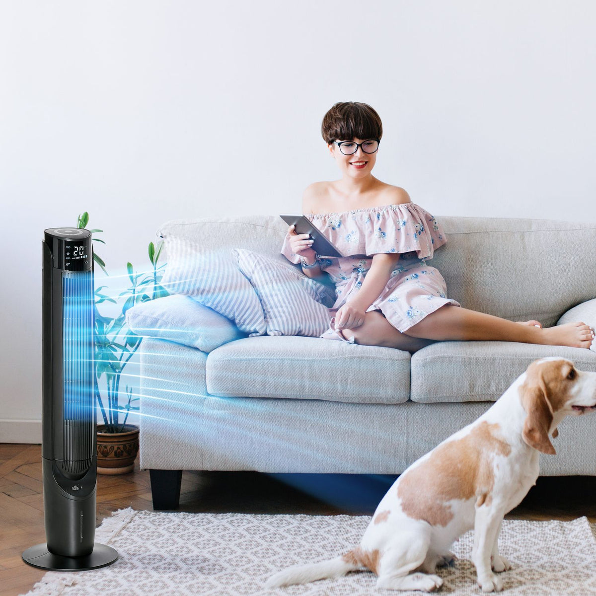 Column Fan Tower Fan Air Cooler 2-in-1 - 4 Modes 3 Speeds, Remote Control, Timer, Swivel - Black