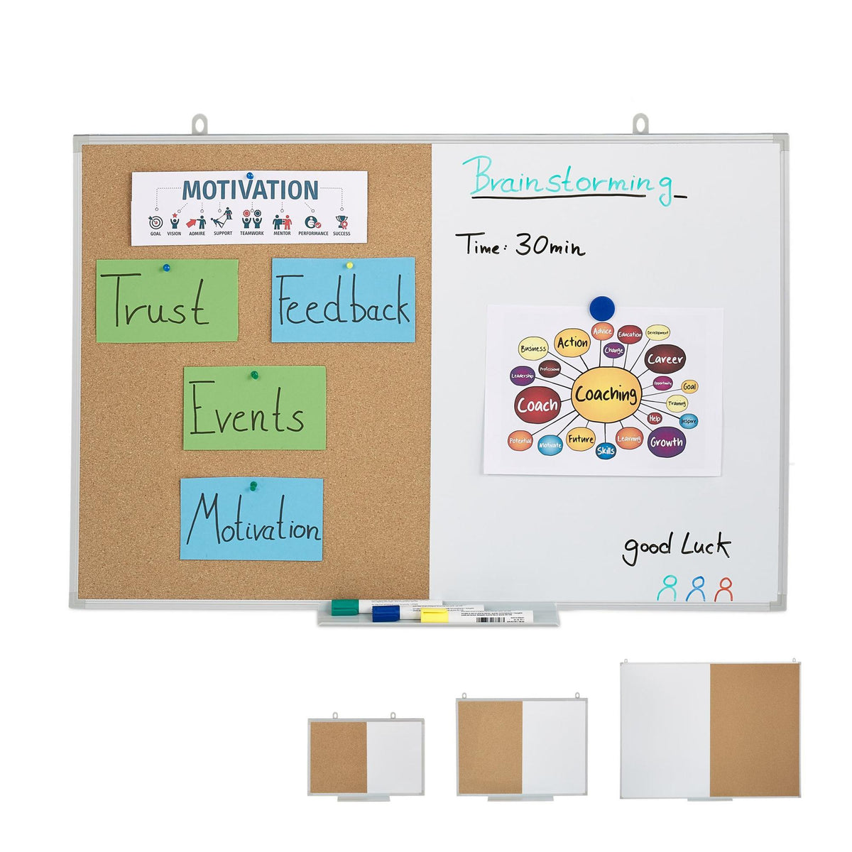 Combination of bulletin board and magnetic board