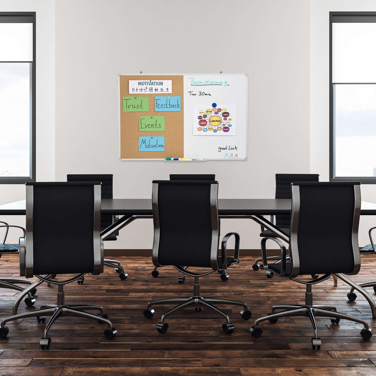 Combination of bulletin board and magnetic board
