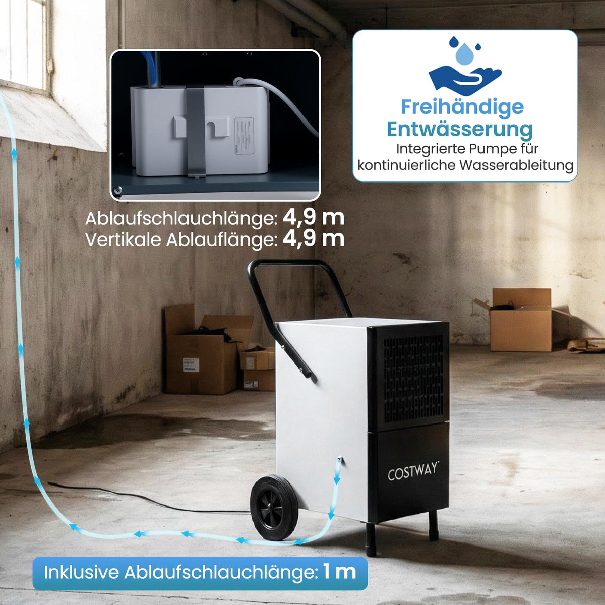 Commercial Dehumidifier 60 L/Day, Pump, 200 m²