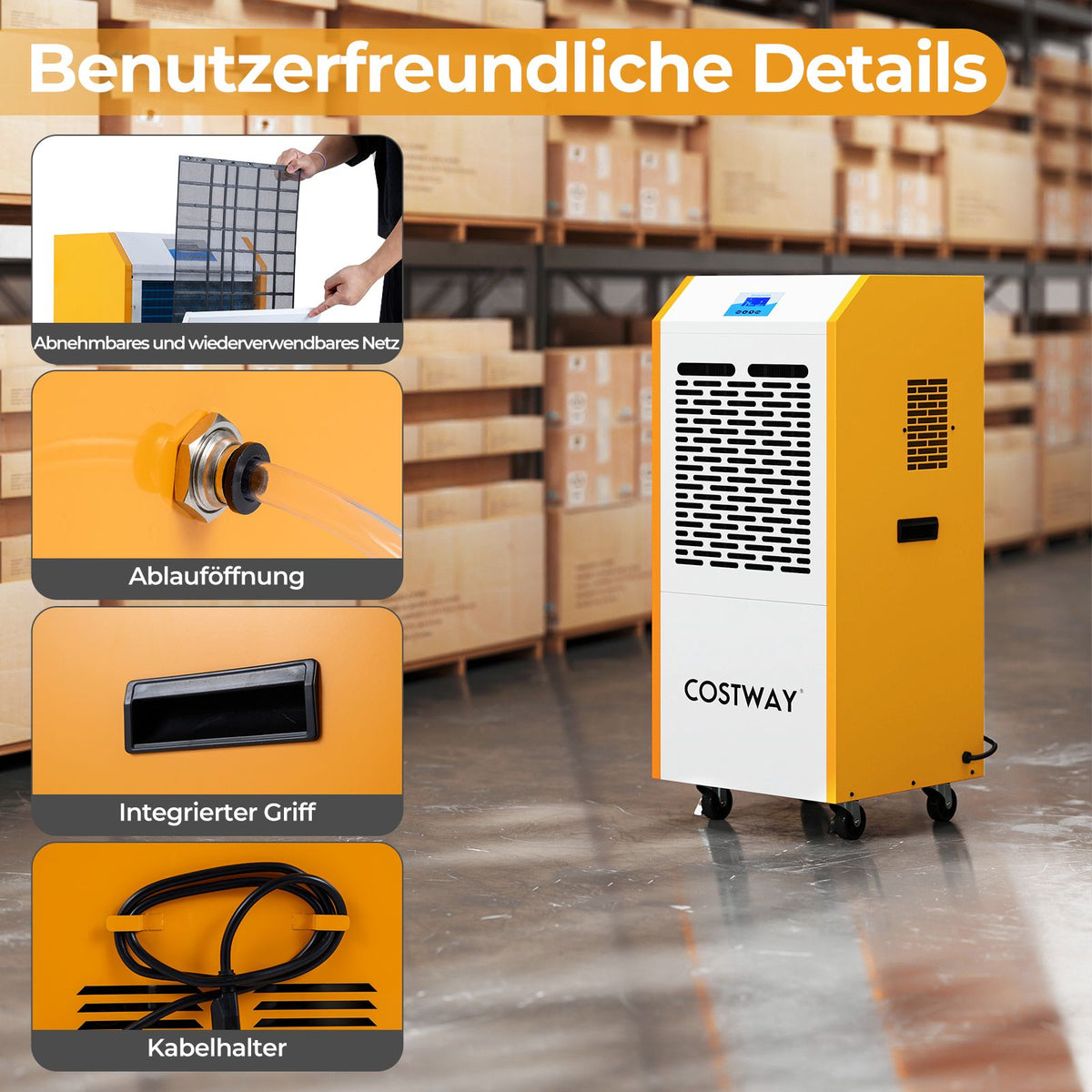 Commercial Dehumidifier 90L/Day With Pump And Hose – 24-Hour Timer