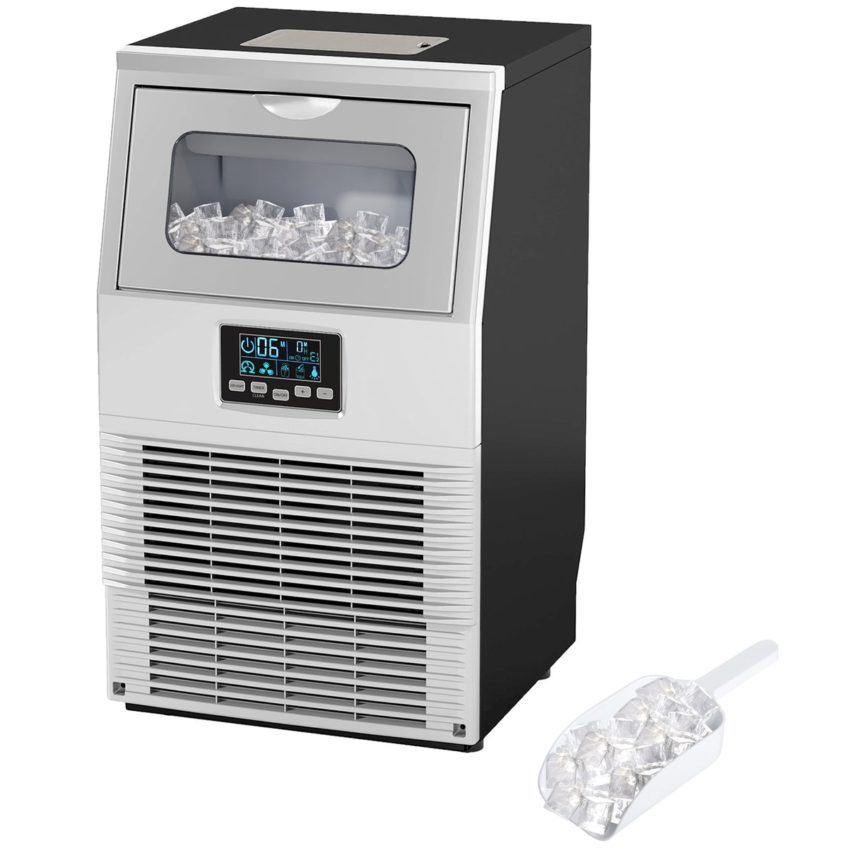 Commercial Ice Cube Machine 30kg/24H Ice Machine with Digital Control, Ice Cream Scoop, Self-Cleaning Ice Maker Machine Made of Stainless Steel for Office, Restaurant, Bar, Cafe |