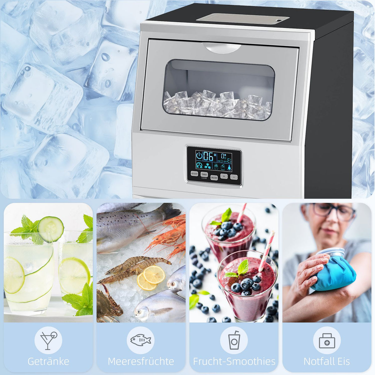 Commercial Ice Cube Machine 30kg/24H Ice Machine with Digital Control, Ice Cream Scoop, Self-Cleaning Ice Maker Machine Made of Stainless Steel for Office, Restaurant, Bar, Cafe |