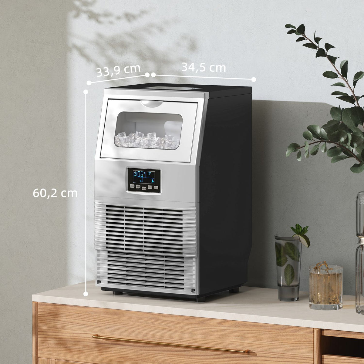 Commercial Ice Cube Machine 30kg/24H Ice Machine with Digital Control, Ice Cream Scoop, Self-Cleaning Ice Maker Machine Made of Stainless Steel for Office, Restaurant, Bar, Cafe |