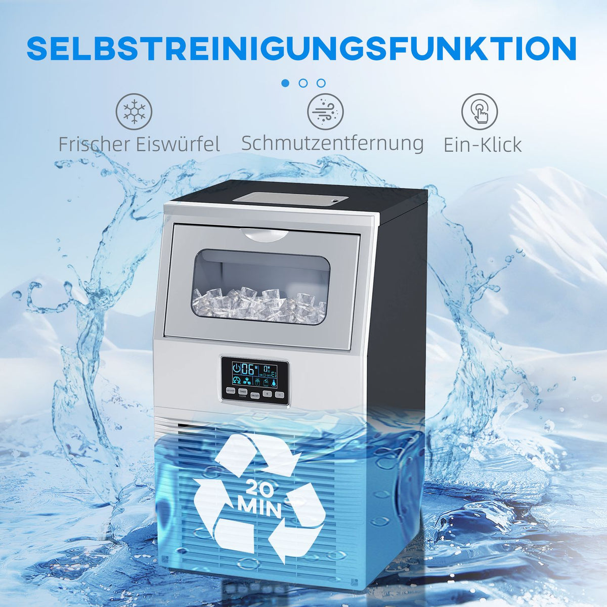Commercial Ice Cube Machine 30kg/24H Ice Machine with Digital Control, Ice Cream Scoop, Self-Cleaning Ice Maker Machine Made of Stainless Steel for Office, Restaurant, Bar, Cafe |