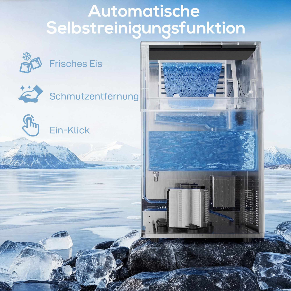 Commercial Ice Maker, 45kg/Day, Stainless Steel, Freestanding
