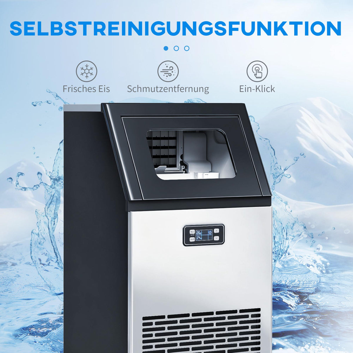 Commercial Ice Maker, 45kg/Day, Stainless Steel, LCD Display