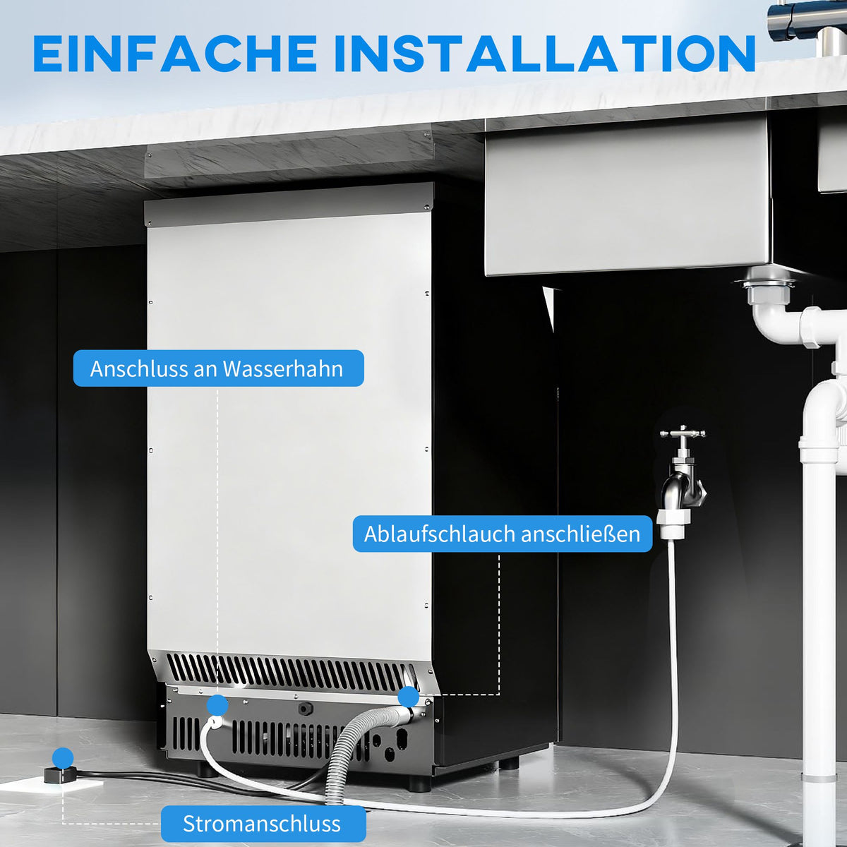 Commercial Ice Maker, 45kg/Day, Stainless Steel, LCD Display