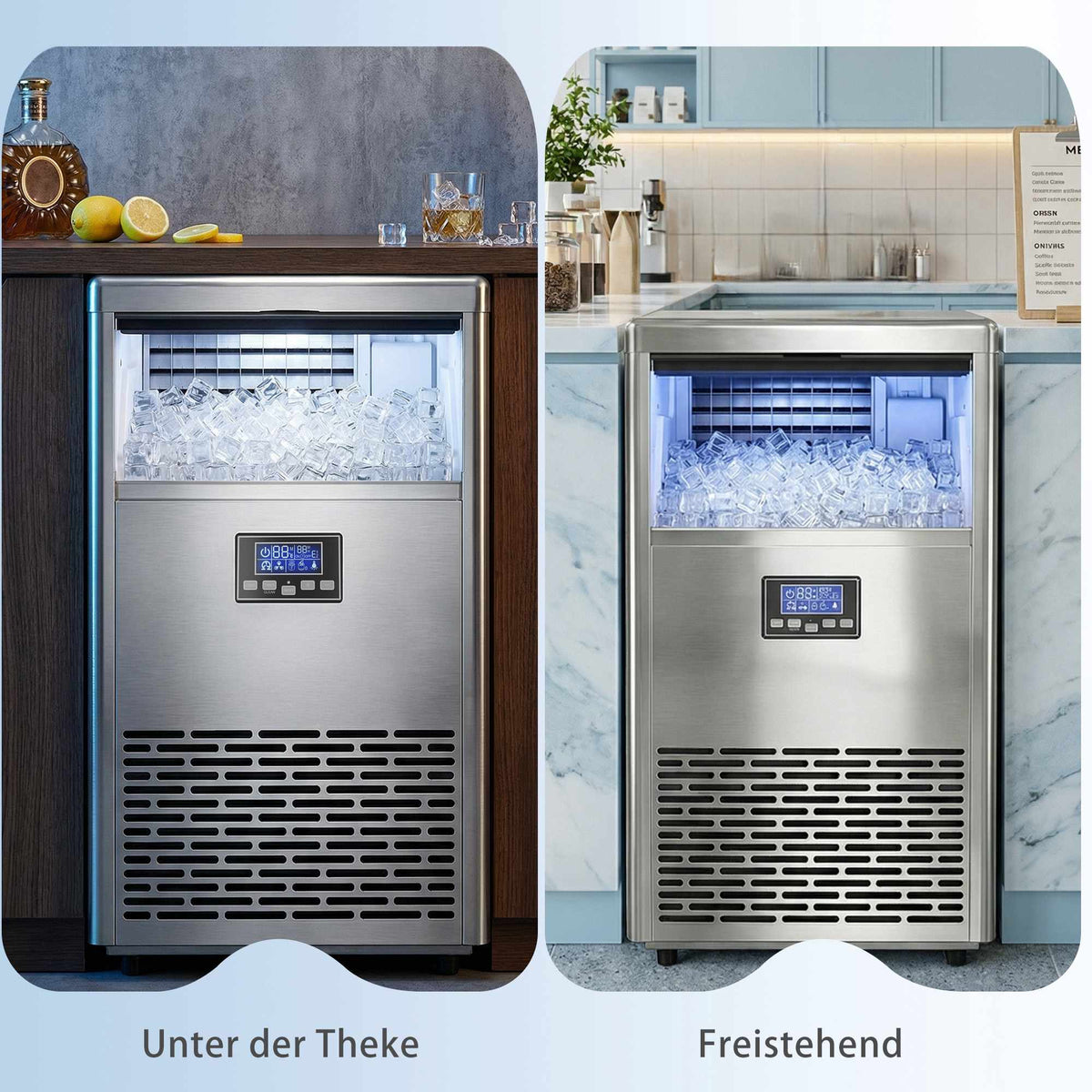 Commercial Ice Maker, 45kg/Day, Stainless Steel, LCD Panel