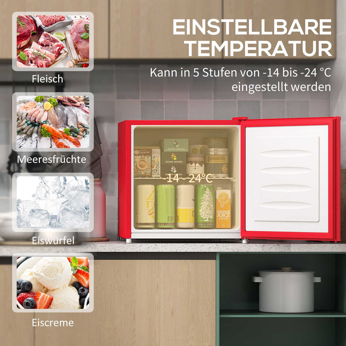 Compact 35L Freezer with Reversible Door, Red