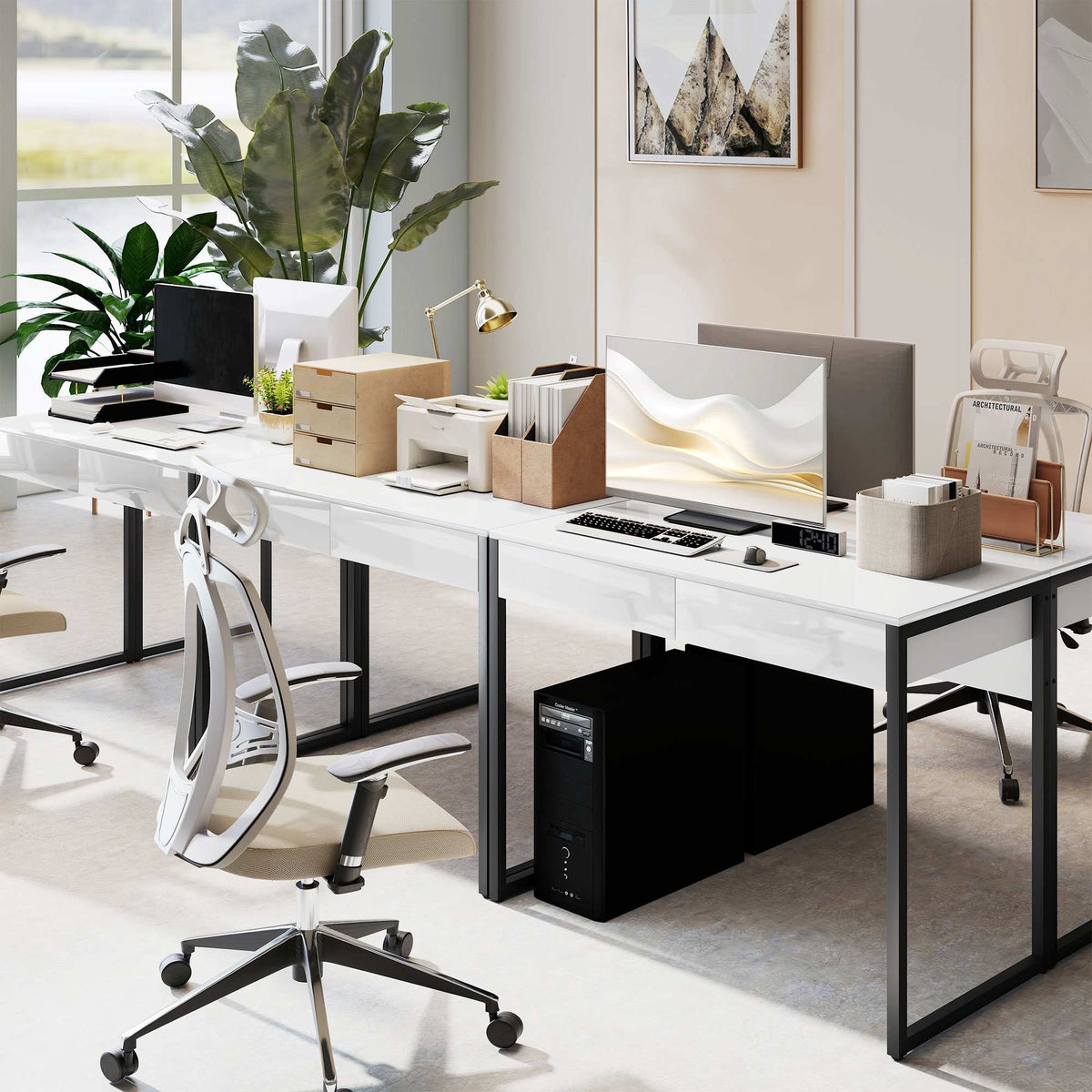 Compact Black Desk with 2 Drawers – 100 x 50 cm