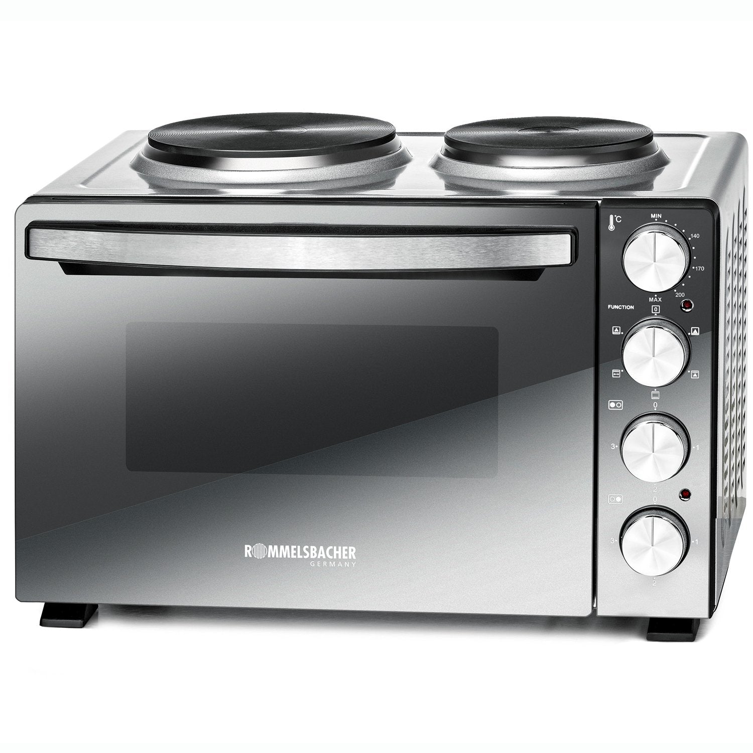 Compact Electric Oven with Hotplates, 30L, 3250W, Mirror Glass