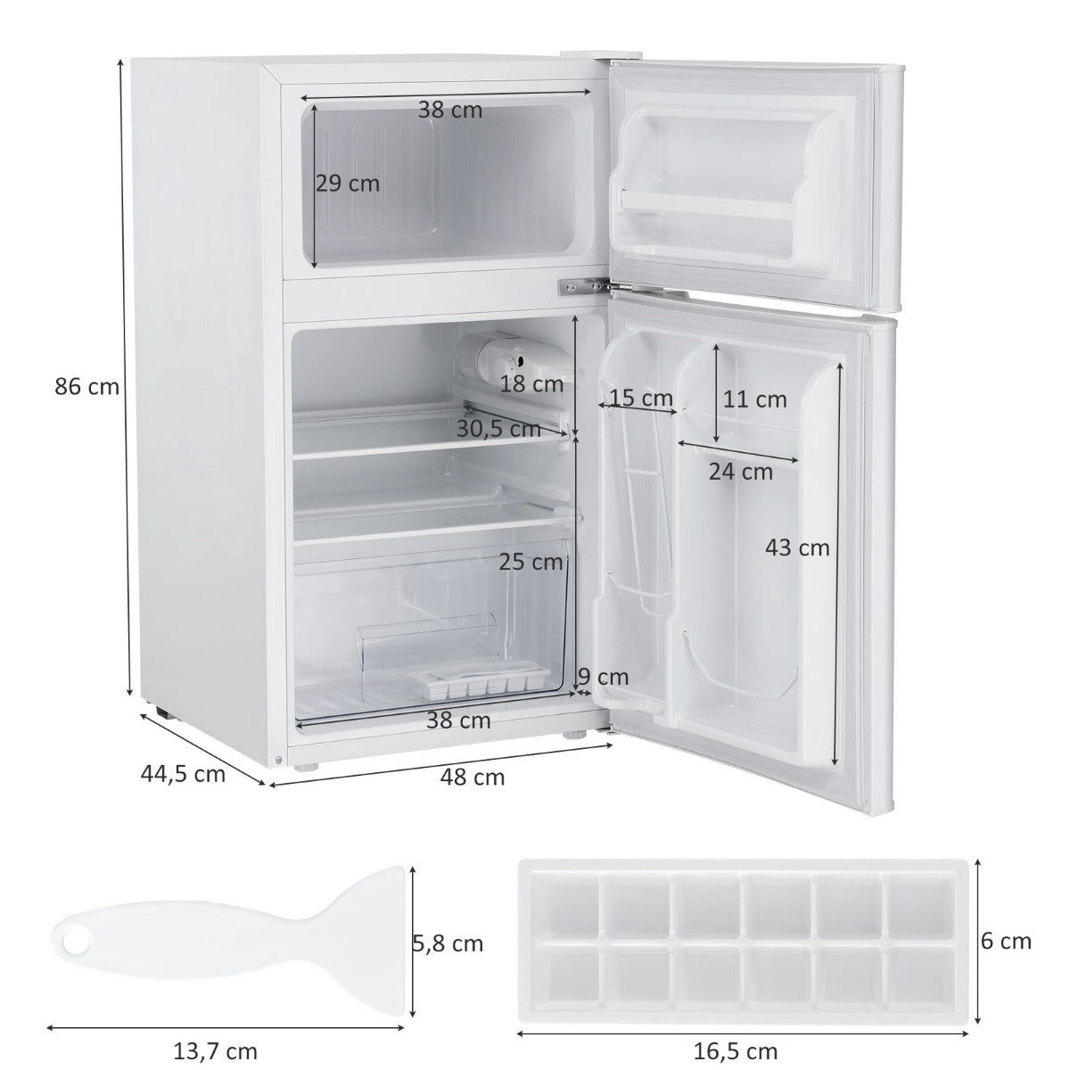 Compact Mini Fridge 90L, 2-Door Separate Freezer, White