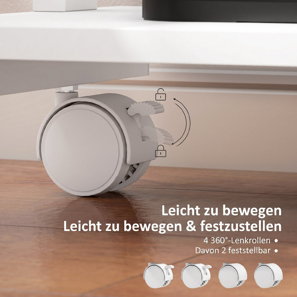 Compact Rolling Desk with Drawer & Shelves, White
