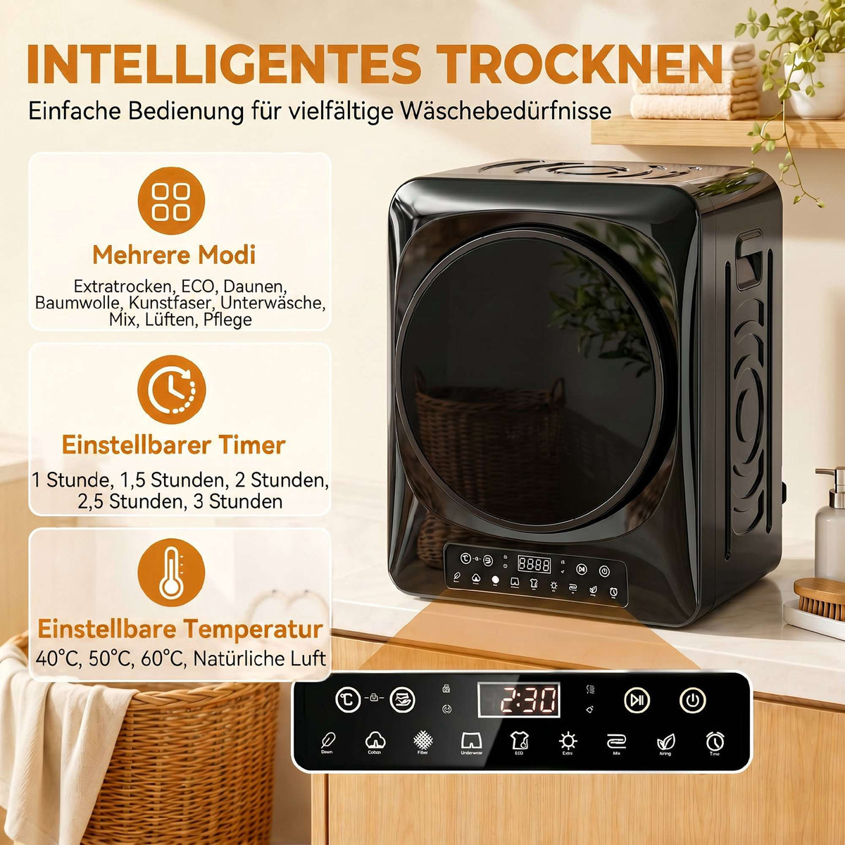 Compact Vented Tumble Dryer, 5kg, 1000W, Black
