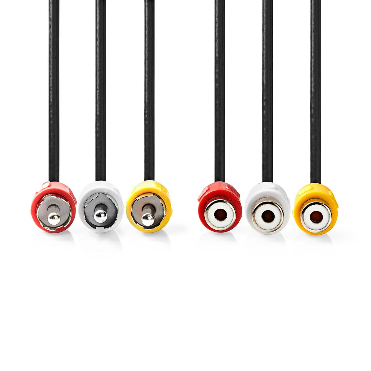 Composite Video Cable | 3x RCA Male | 3x RCA Female | Nickel Plated | 480p | 2.00 m | Round | PVC | Black | Label