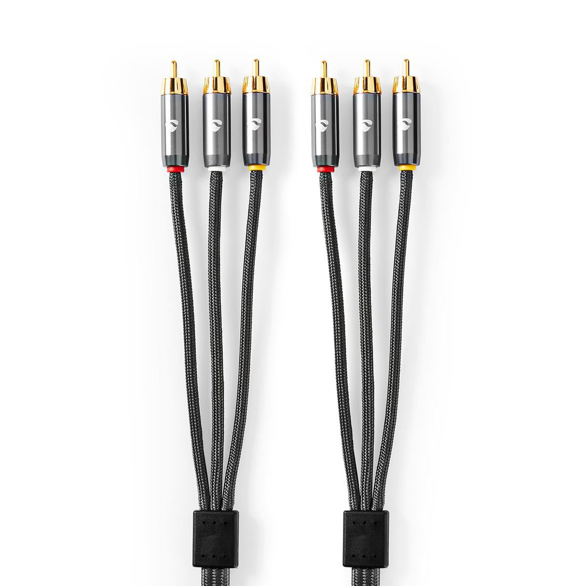 Composite Video Cable | 3x RCA Male | 3x RCA Male | Gold Plated | 480p | 2.00 m | Round | Cotton | Anthracite / Gray With Metal | Carton with covered window