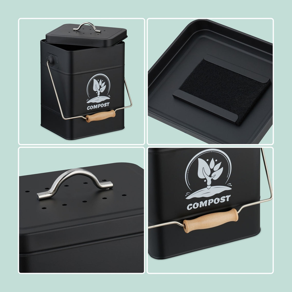 Compost Bin with Odour Filter, 6 Litre Capacity