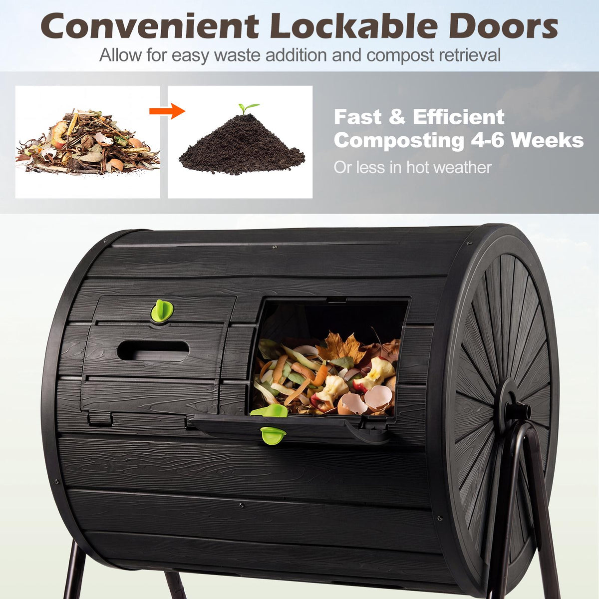 Compost Tumbler, 142L Dual-Chamber Outdoor Bin