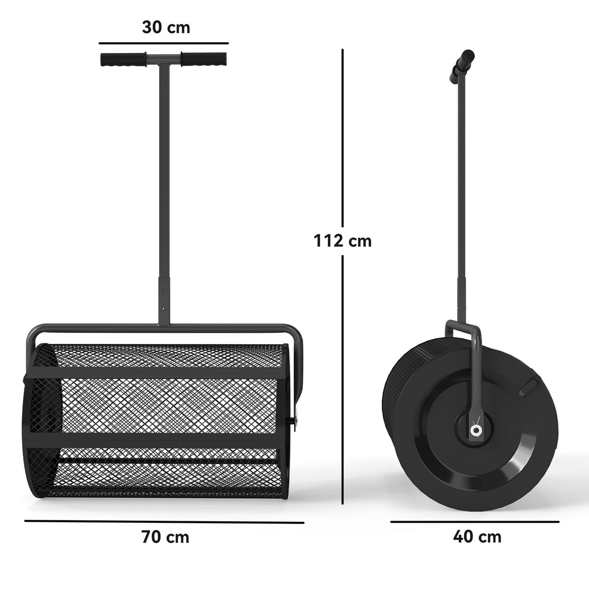 Compost spreader 300L 61x40cm fertilizer spreader lawn garden garden spreader with T-handle mesh basket metal seed spreader peat moss spreader lawn spreader lawn care for compost, manure fertilizer seed black |