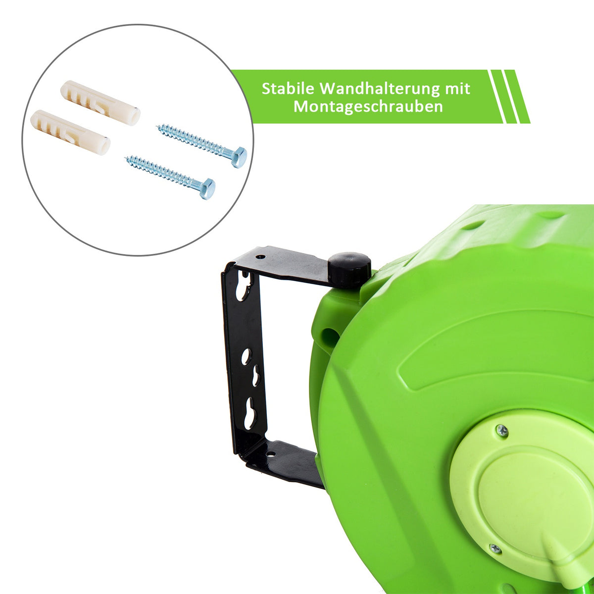 Compressed Air Hose Reel 10+1M Automatic Hose Reel, 180° Swivel, For Garden & Workshop, Green
