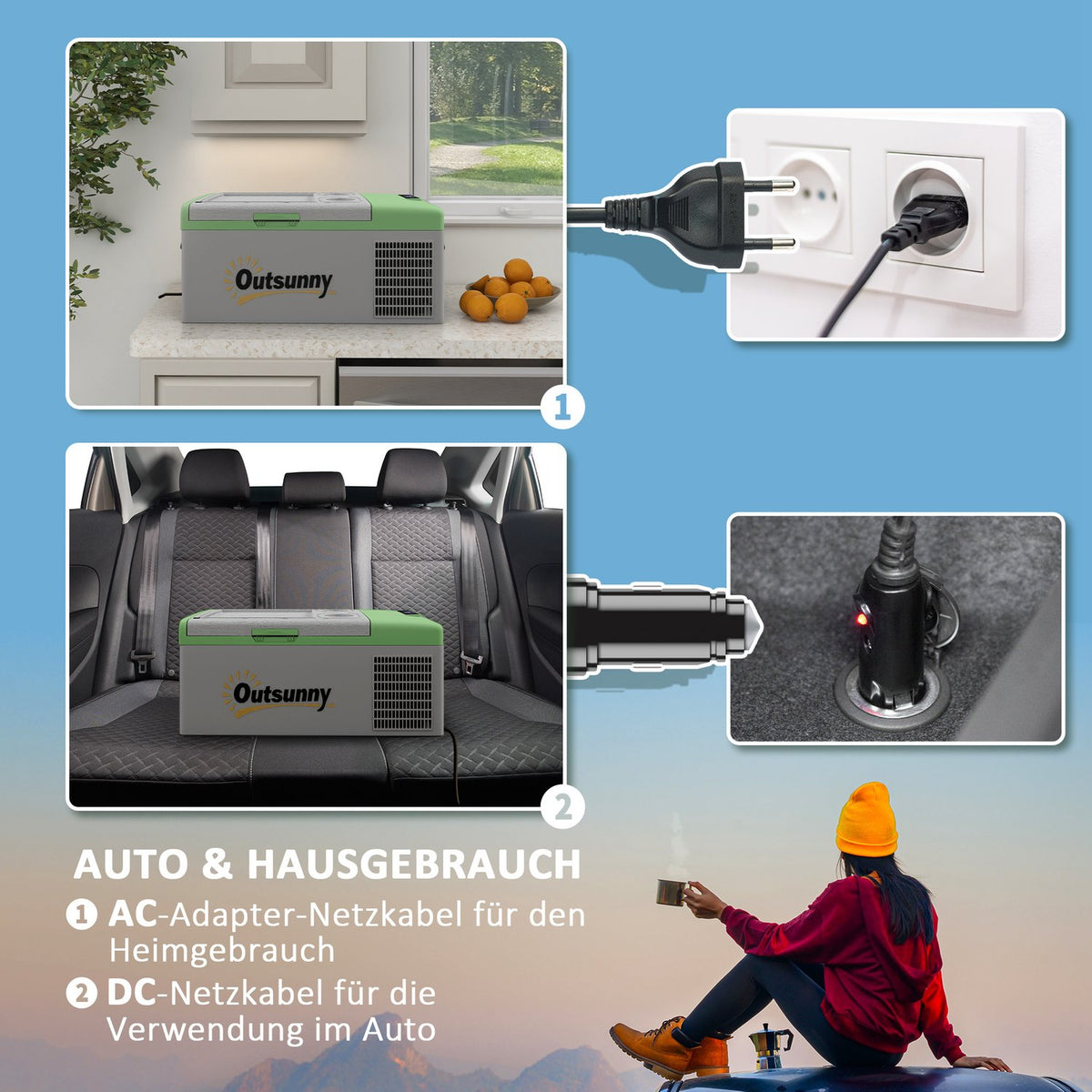 Compressor cool box 16L, cool box car 12/24V DC & 100-240V AC, up to -20°C, portable freezer box with MAX/ECO modes, mini fridge