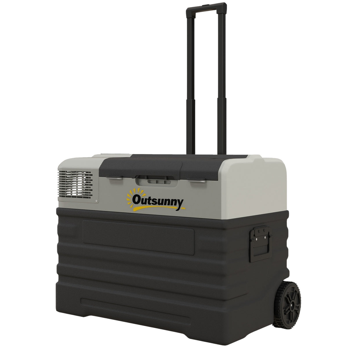 Compressor cool box 56L, car cool box 12/24V DC & 240V AC up to -20°C, portable freezer box with ECO/MAX modes, mini fridge with telescopic rod, wheel, for camping, truck, boat and socket |