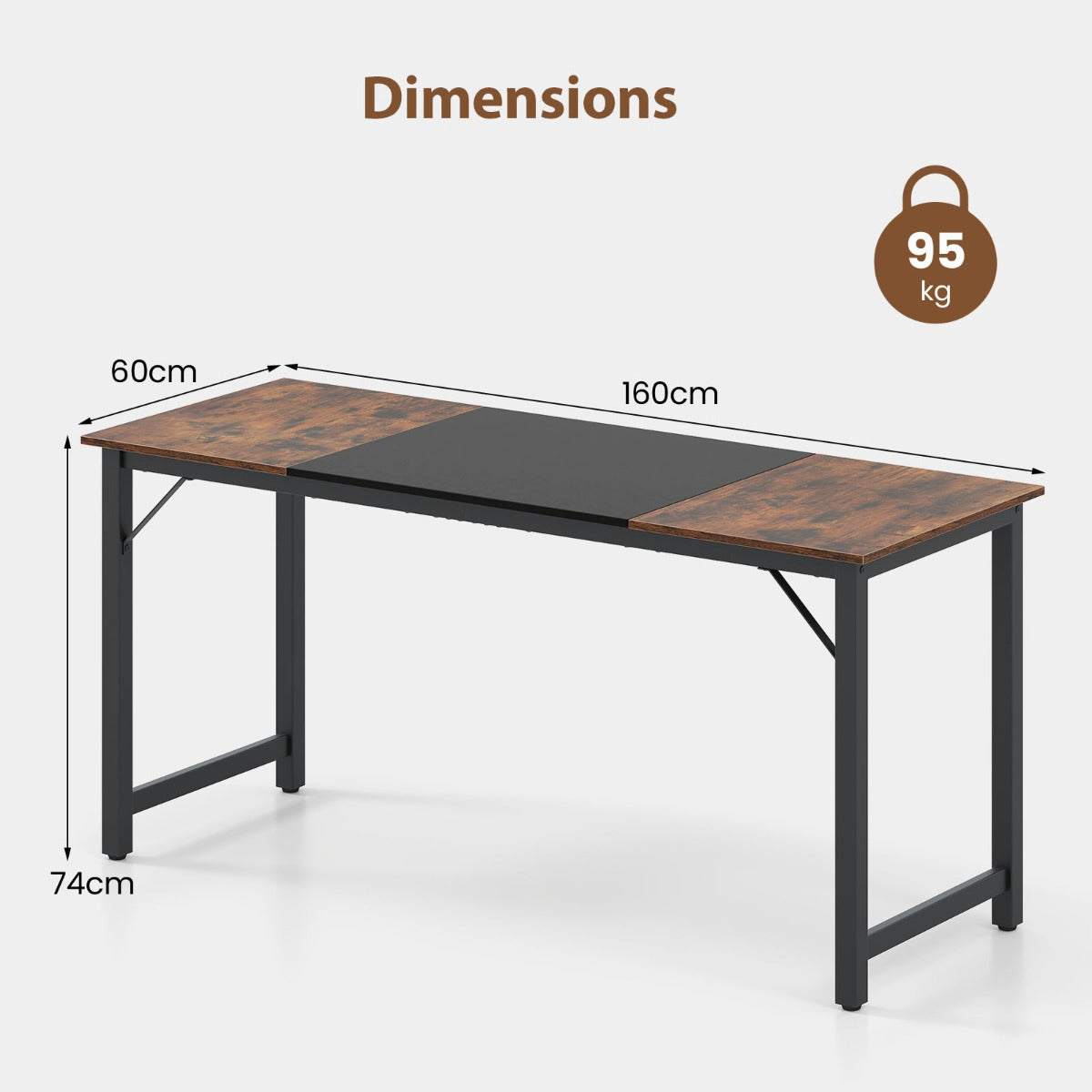 Computer Desk 160 x 60 cm, Metal Frame, Industrial