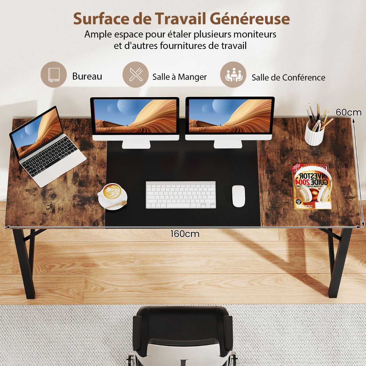 Computer Desk 160 x 60 cm, Metal Frame, Industrial
