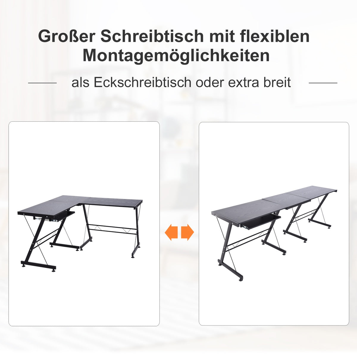 Computer Desk Flexible Desk, Workstation, Mdf, Steel, Black, 210X50X73.5Cm
