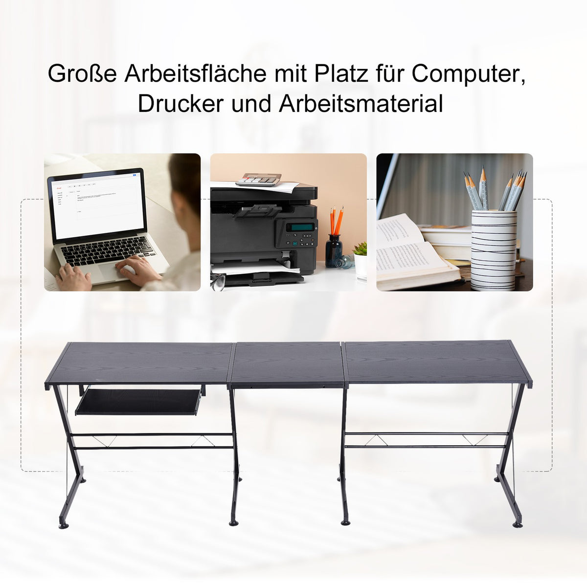 Computer Desk Flexible Desk, Workstation, Mdf, Steel, Black, 210X50X73.5Cm