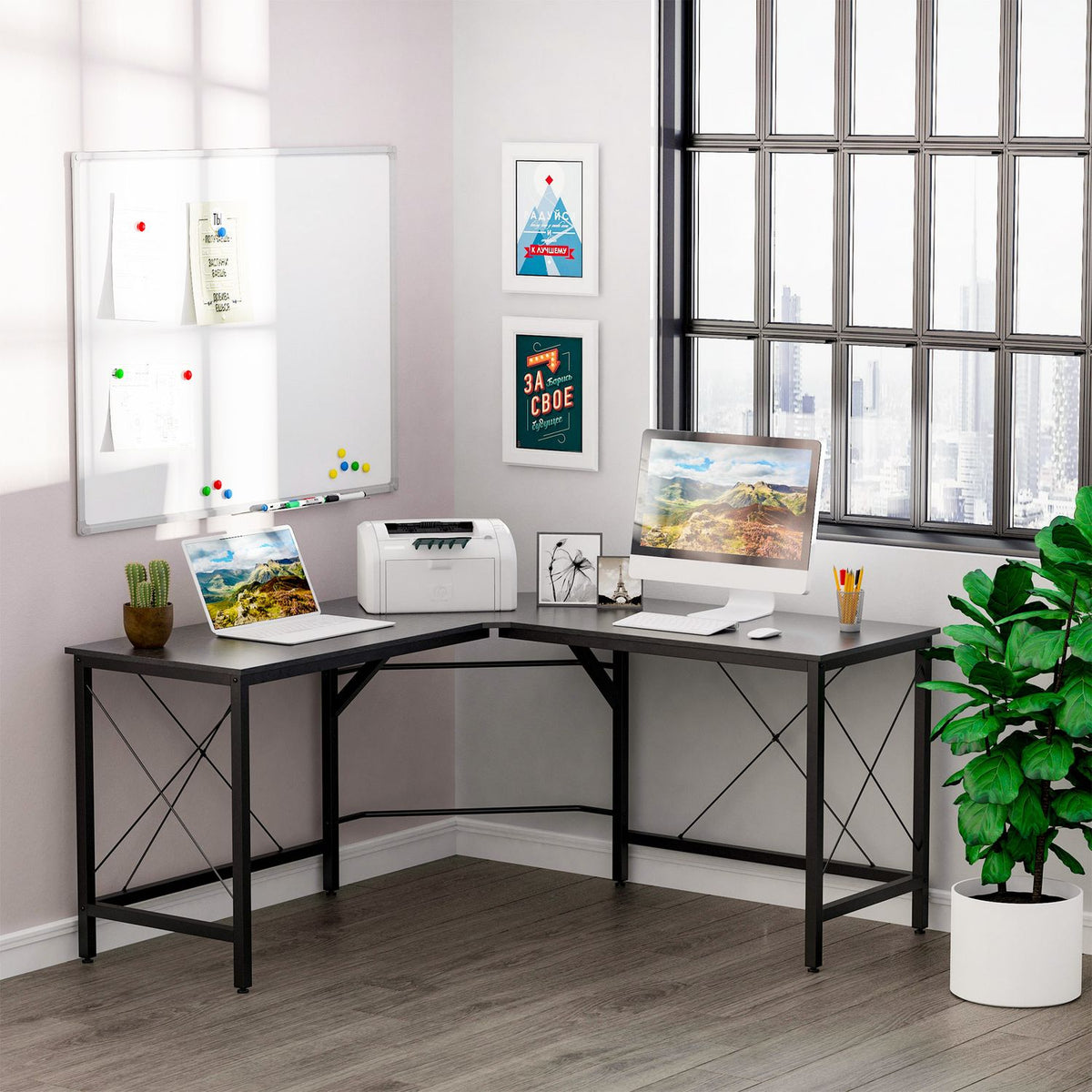 Computer Desk L-Shape Corner Desk, Angle Desk, Mdf, Black, 150X150X76Cm