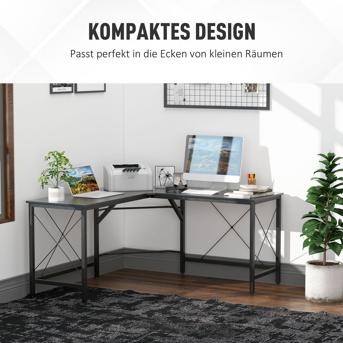 Computer Desk L-Shape Corner Desk, Angle Desk, Mdf, Black, 150X150X76Cm