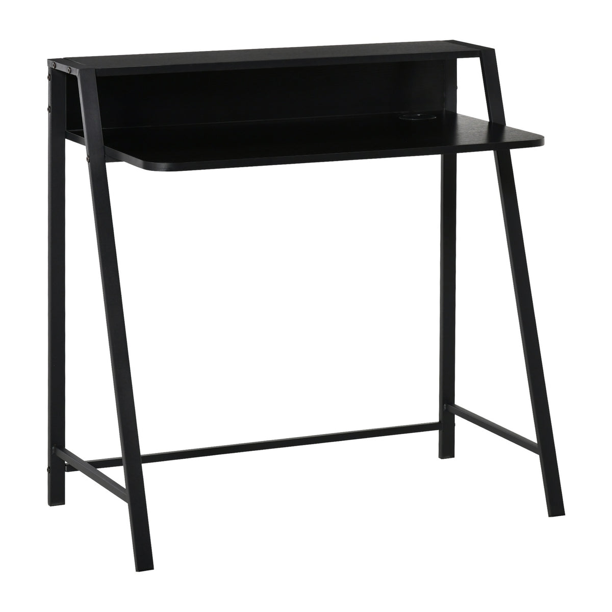 Computer Desk Stylish Desk With Shelf & Cable Management, Metal, Black, 84X45X85Cm