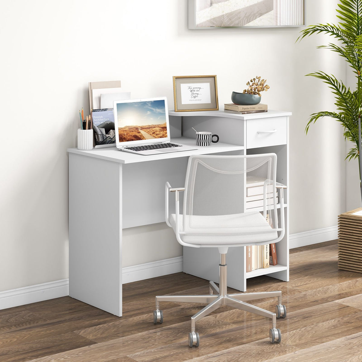 Computer Desk With Adjustable Shelf, Drawer, Cable Hole