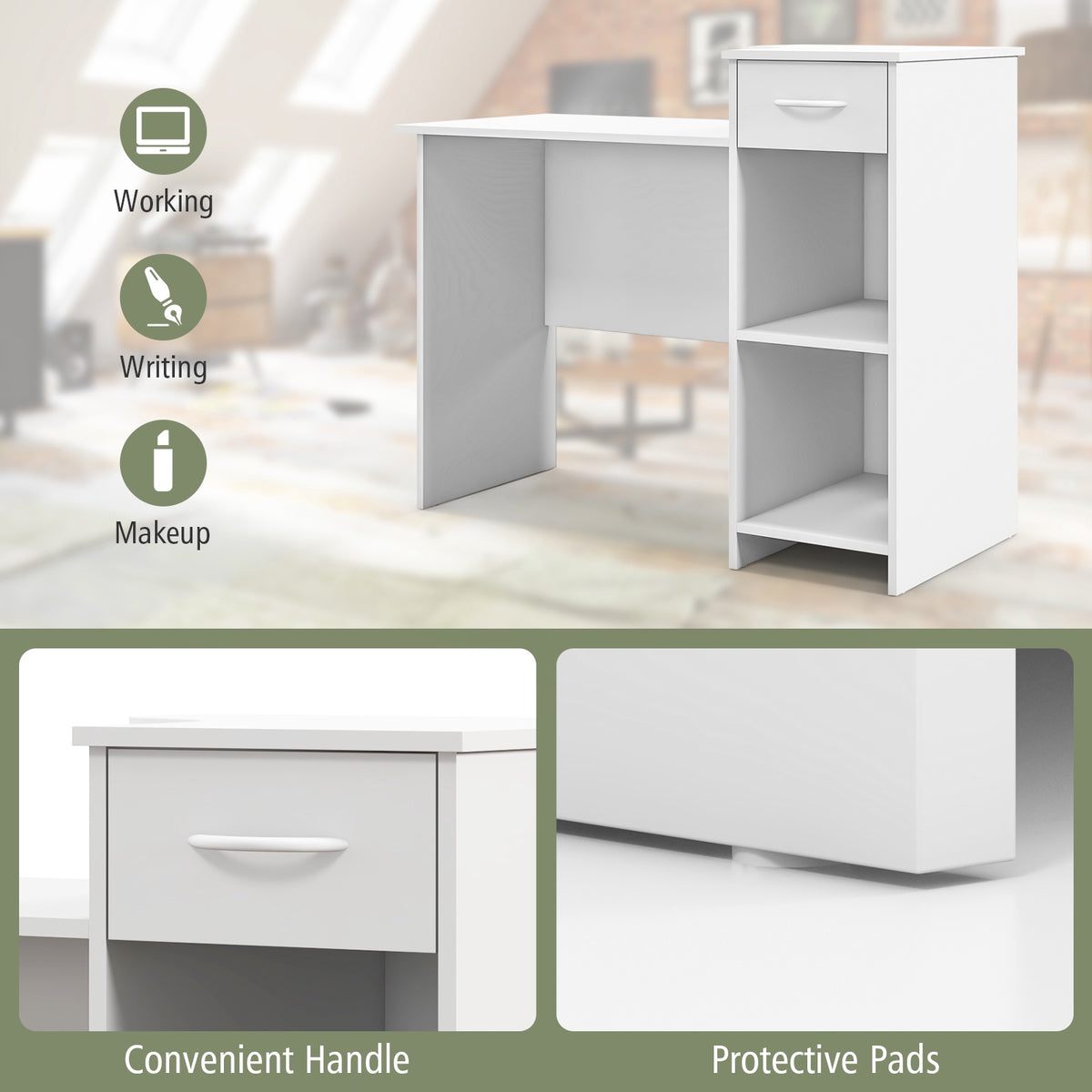 Computer Desk With Adjustable Shelf, Drawer, Cable Hole