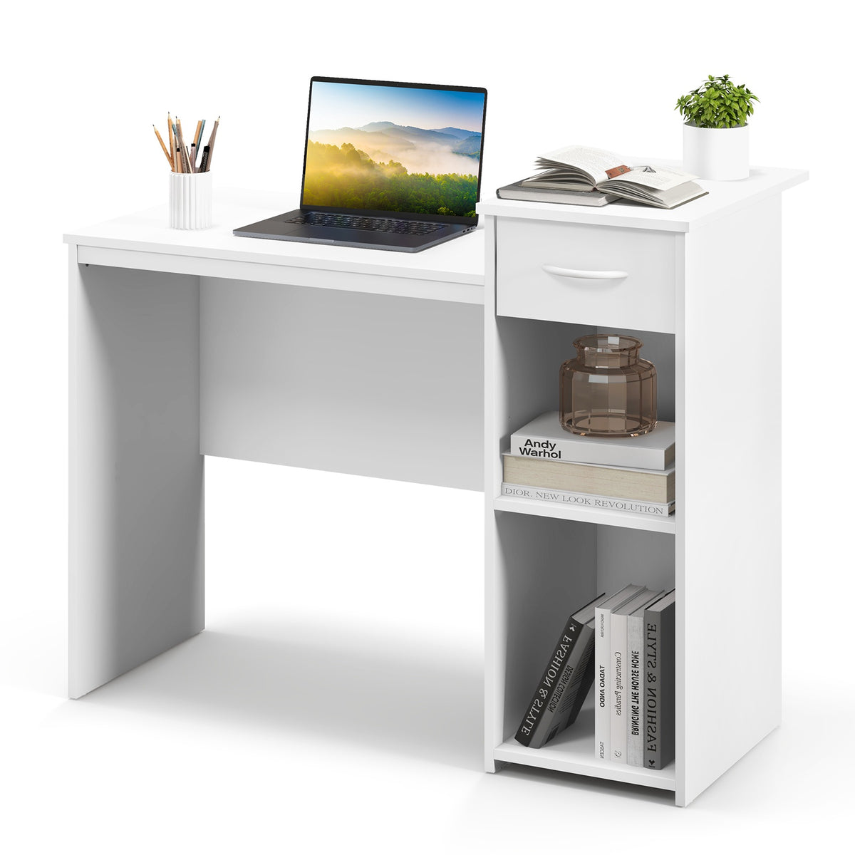 Computer Desk With Drawer, Adjustable Shelf, Cable Hole
