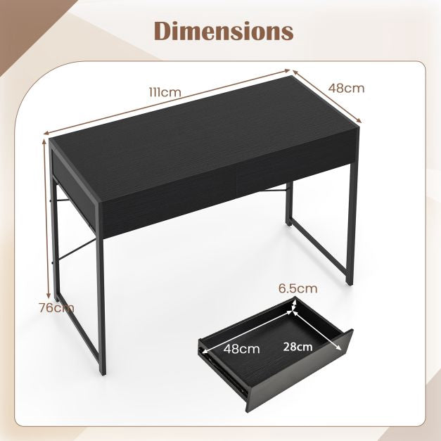 Computer Desk with 2 Drawers, Metal Frame, 111x48 cm