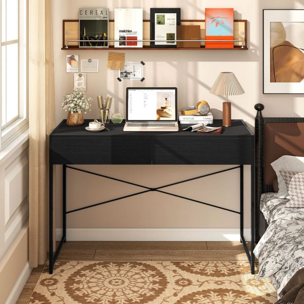 Computer Desk with 2 Drawers, Metal Frame, 111x48 cm