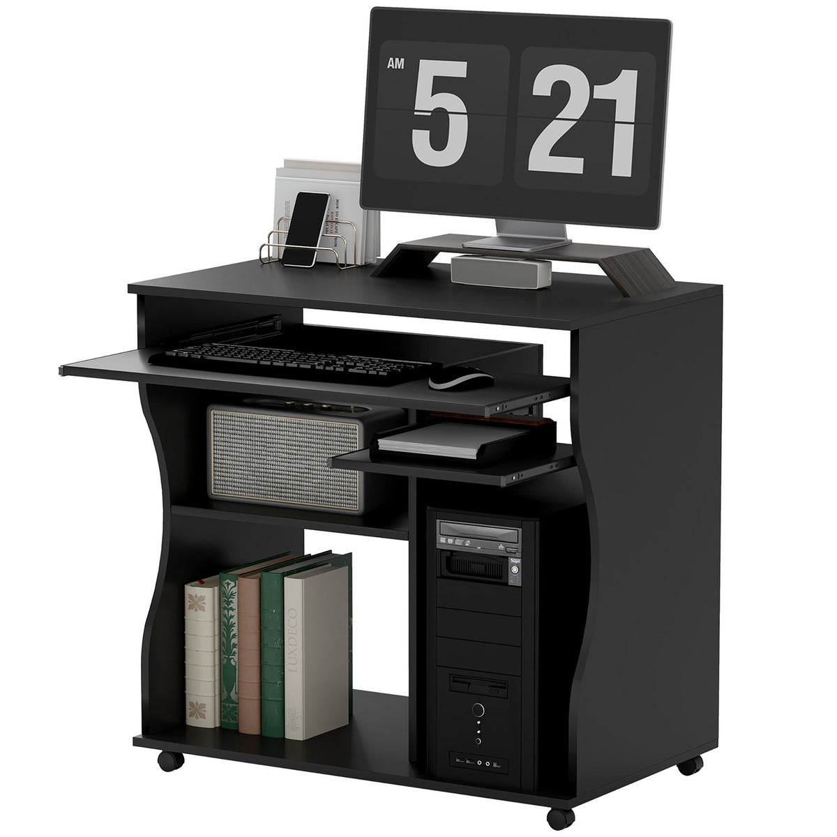 Computer desk desk with wheels Office table with keyboard shelf? Shelf, PC table black 80 x 48 x 75 cm