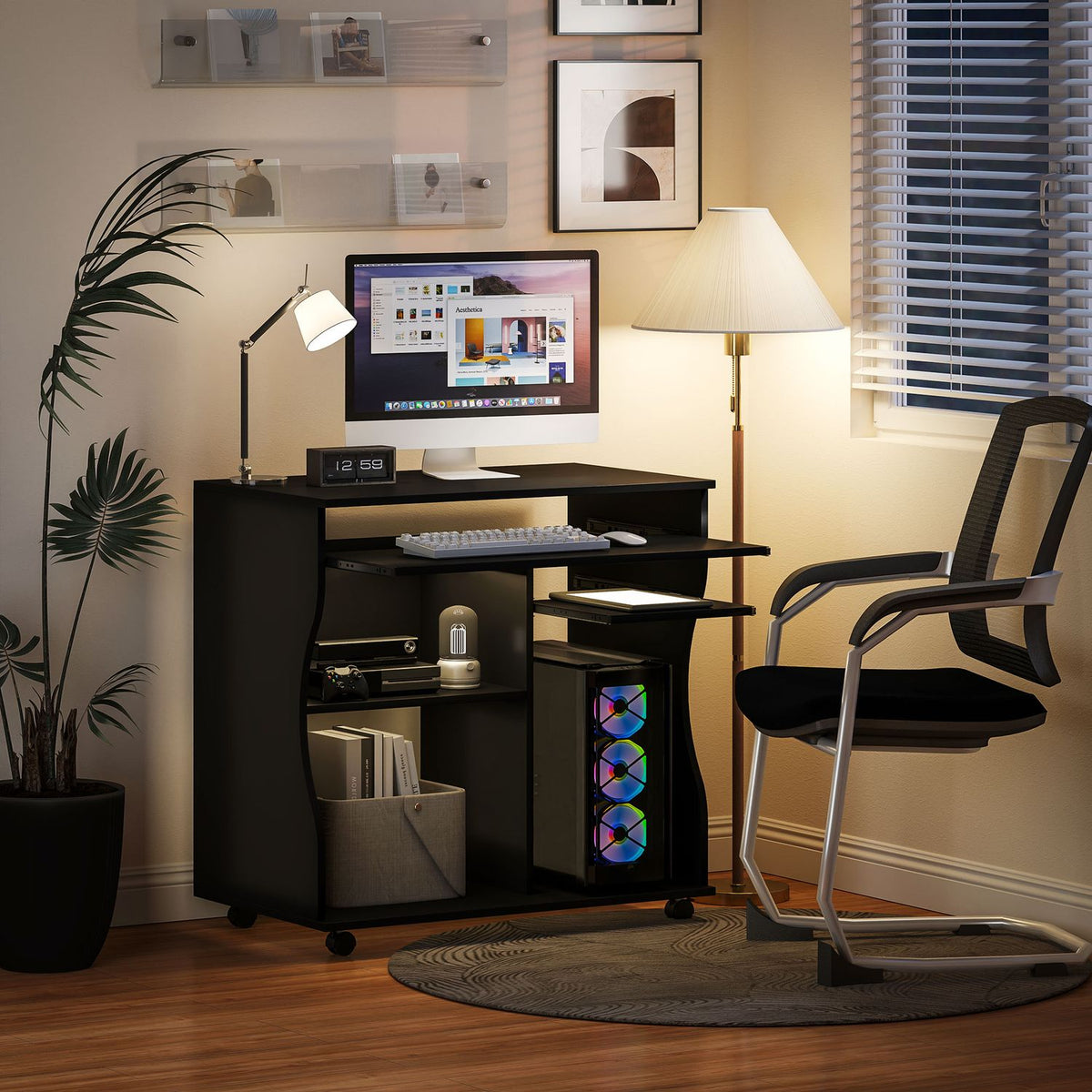 Computer desk desk with wheels Office table with keyboard shelf? Shelf, PC table black 80 x 48 x 75 cm